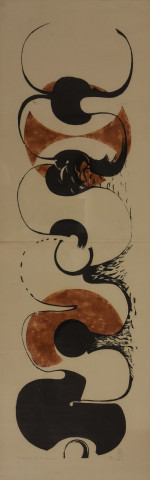 Jan Berdyszak, Kompozycja kół VI, 1966, drzeworyt, papier, 143 x 46,5 cm, własność prywatna